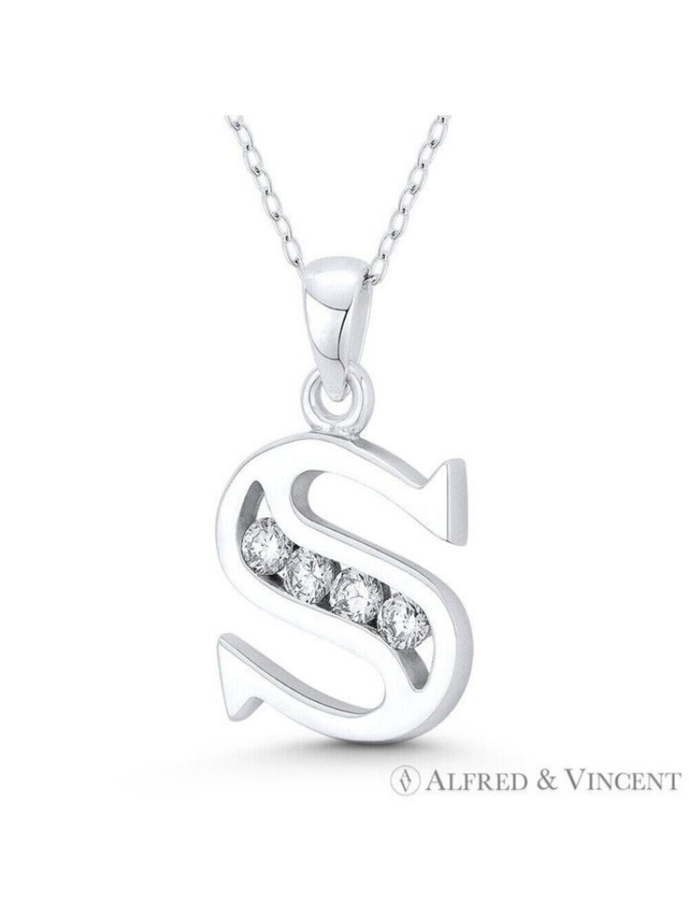 Initial Letter "S" CZ Crystal Charm Pendant in .925 Sterling Silver